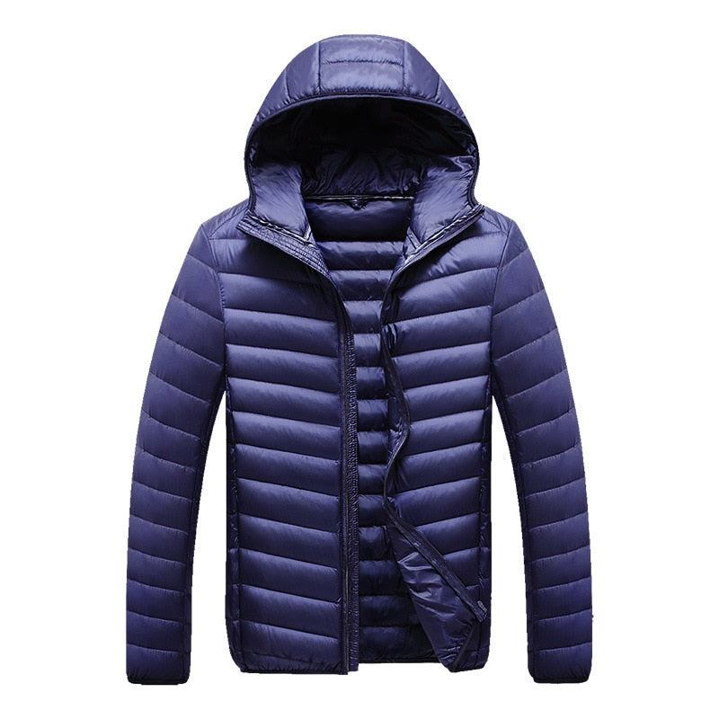 Daunenjacke Für Herren Für Herbst Und Winter Weiße Entendaunen Mit Kapuze Sportlich Lässig Und Warm Mantel - Marineblau