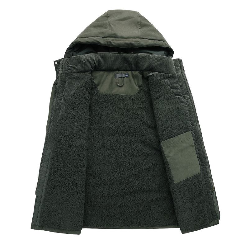 Dicke Warme Winterparkas Für Herren Lässige Fleece-innenjacke Gefüttert Windjacke Mit Kapuze Us-größe Militär- Und Armee-cargo-kleidung - Armeegrün