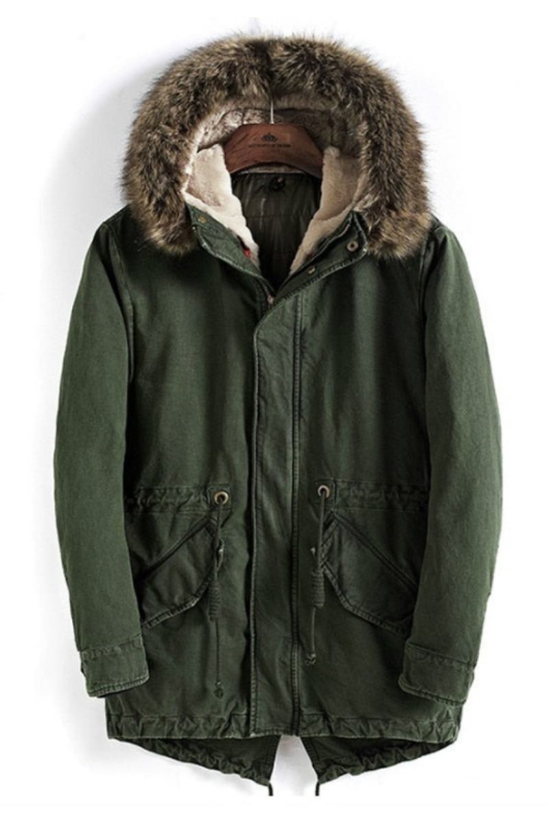 Dicker Warmer Parka Für Herren Mit Pelzkragen Winterparka Hochwertige Winddichte Baumwolljacke Mit Kapuze Langer Mantel