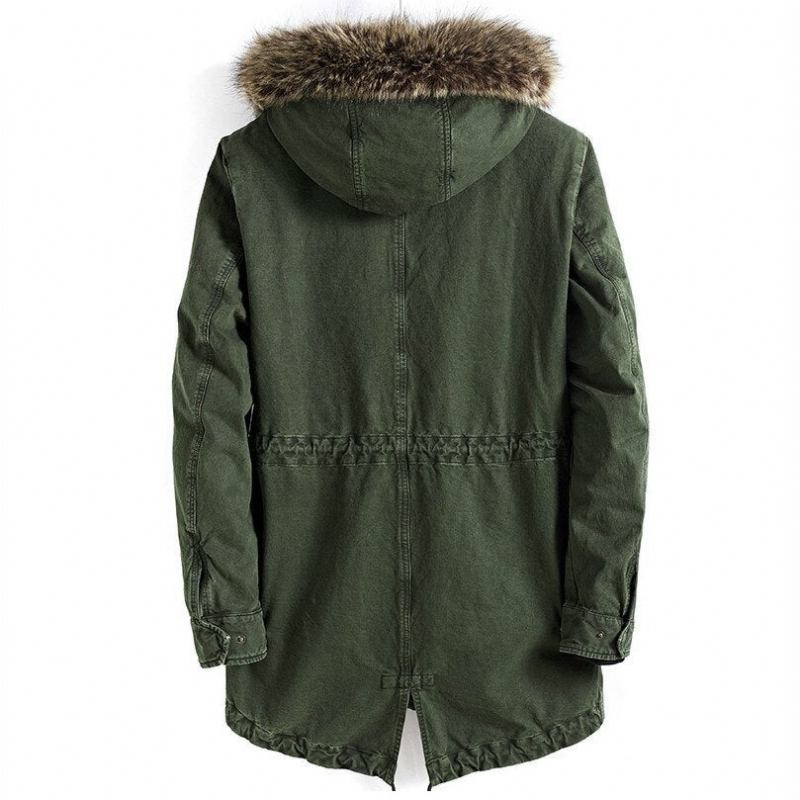 Dicker Warmer Parka Für Herren Mit Pelzkragen Winterparka Hochwertige Winddichte Baumwolljacke Mit Kapuze Langer Mantel - Grün