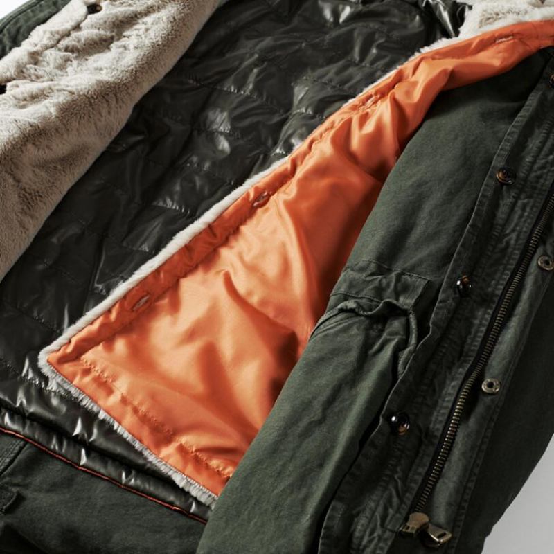 Dicker Warmer Parka Für Herren Mit Pelzkragen Winterparka Hochwertige Winddichte Baumwolljacke Mit Kapuze Langer Mantel - Grün