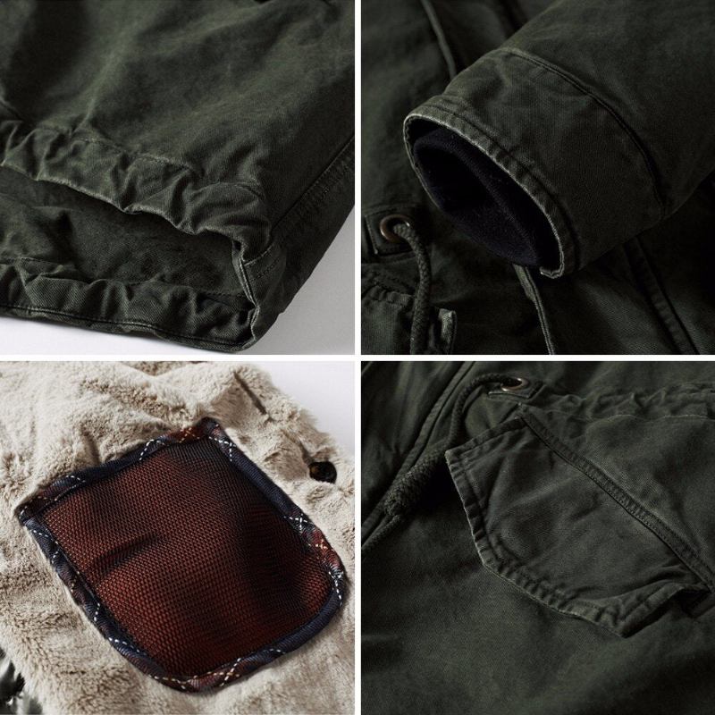 Dicker Warmer Parka Für Herren Mit Pelzkragen Winterparka Hochwertige Winddichte Baumwolljacke Mit Kapuze Langer Mantel - Grün