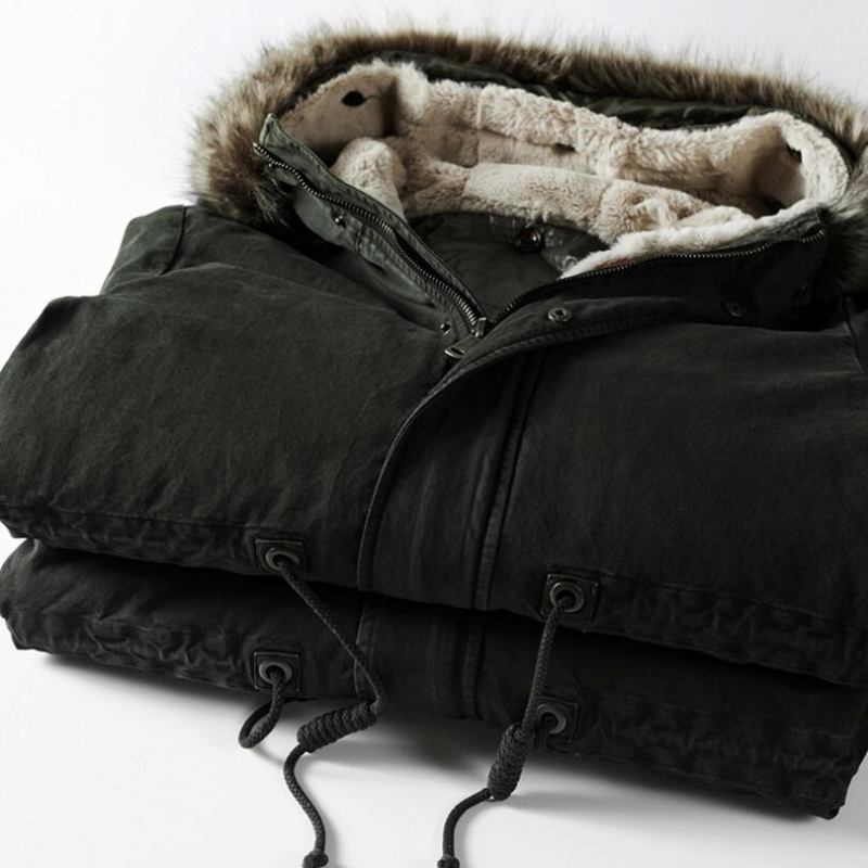 Dicker Warmer Parka Für Herren Mit Pelzkragen Winterparka Hochwertige Winddichte Baumwolljacke Mit Kapuze Langer Mantel - Grün