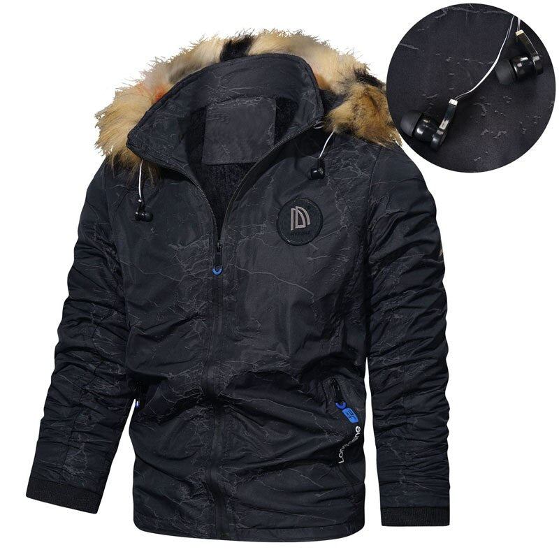 Fleeceparkas Für Herren Wasserdichte Winterjacke Mit Kapuze Neue Warme Dicke Pelzkragenjacke Für Den Herbst Lässige Herrenmäntel Abnehmbare Mütze - Grau