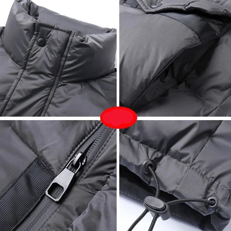 Gepolsterte Winterjacke Für Herren Weiße Entendaunen Flauschige Puffer-oberbekleidung Schwarzer Übergrößenmantel Für - Schwarz