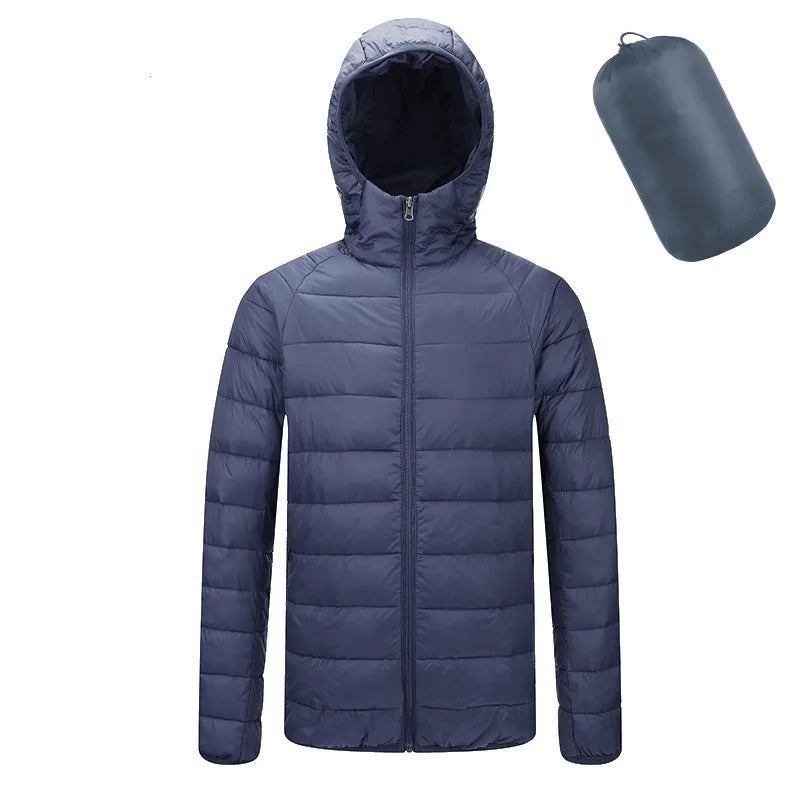 Herren Ultraleichte Daunenparkas Für Den Winter Warme Mäntel Lässig Einfarbig Wasserdichte Daunen-baumwolljacke Tragbarer Mantel Mit Kapuze - marineblau mit Kapuze