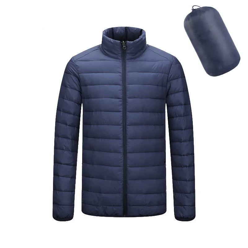 Herren Ultraleichte Daunenparkas Für Den Winter Warme Mäntel Lässig Einfarbig Wasserdichte Daunen-baumwolljacke Tragbarer Mantel Mit Kapuze - marineblau mit Kapuze