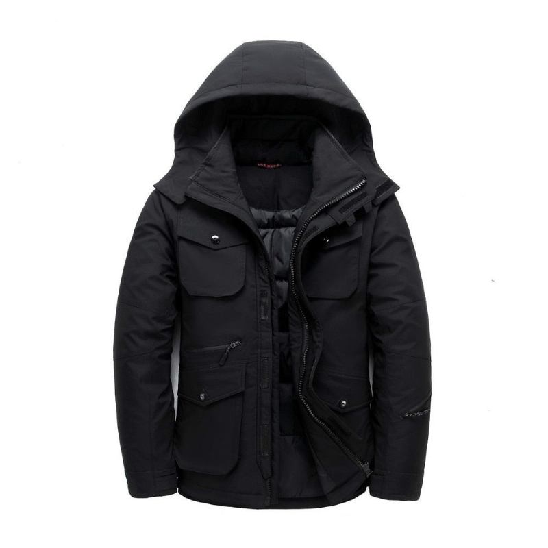 Herren-winterjacke Lässige Weiße Daunenjacke Dicke Schneeparka-manteljacke Herren Windjacke Mit Kapuze Daunen-oberbekleidung Mäntel - Schwarz