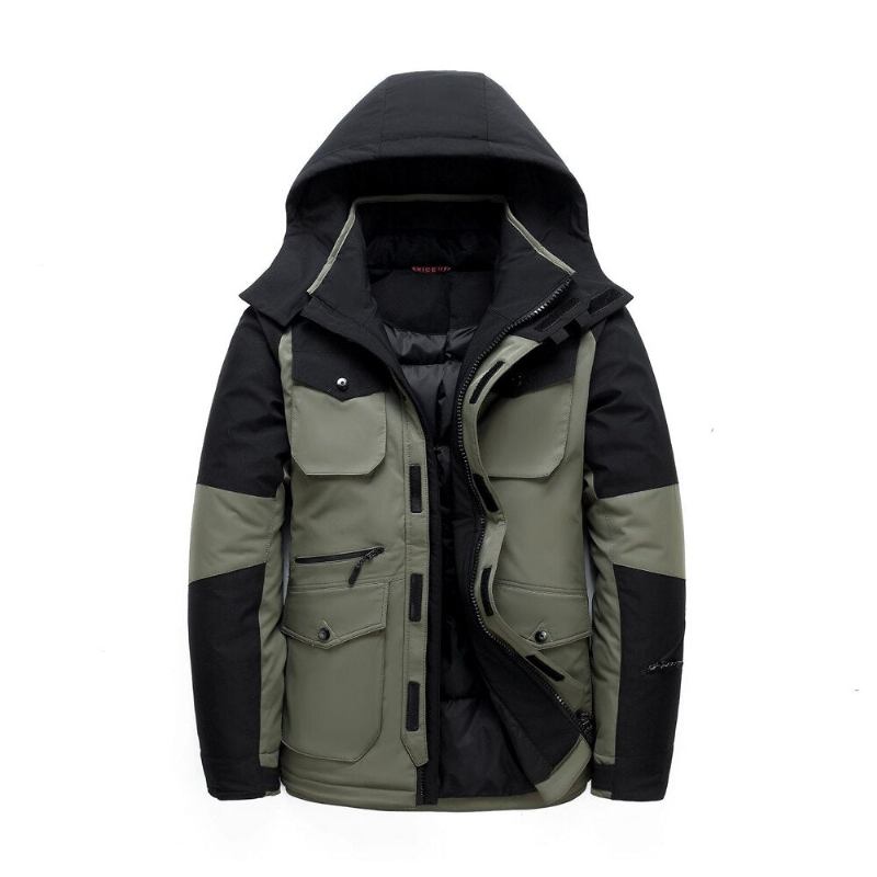 Herren-winterjacke Lässige Weiße Daunenjacke Dicke Schneeparka-manteljacke Herren Windjacke Mit Kapuze Daunen-oberbekleidung Mäntel - Schwarz