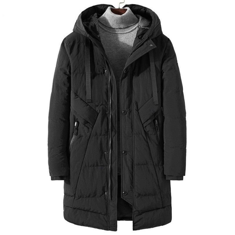 Herren-winterjacke Lang Dicke Parkas Oberbekleidung Für Herren Lässig Locker Warm Wattierter Baumwollmantel Für Mantel - Schwarz