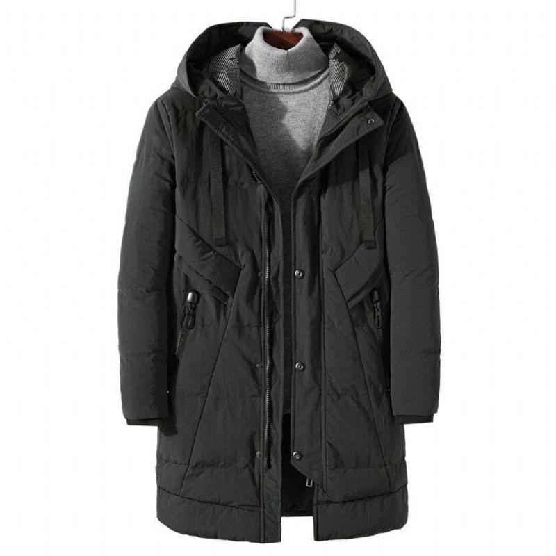 Herren-winterjacke Lang Dicke Parkas Oberbekleidung Für Herren Lässig Locker Warm Wattierter Baumwollmantel Für Mantel - Schwarz