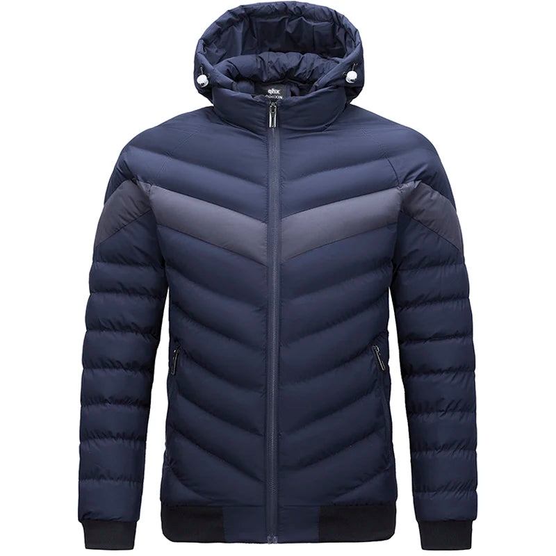 Herrenparka Mit Kapuze Herrenjacke Winterdaunenjacke Warme Jacken Business-freizeitmantel Einfarbige Herrenmäntel - Dunkelblau