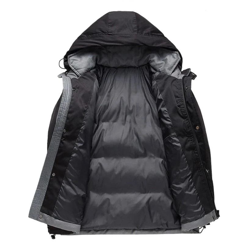 Herrenparka Trendige Baumwolljacke Dicke Streifen Winddicht Mit Kapuze Lockerer Outdoor-mantel - Schwarz