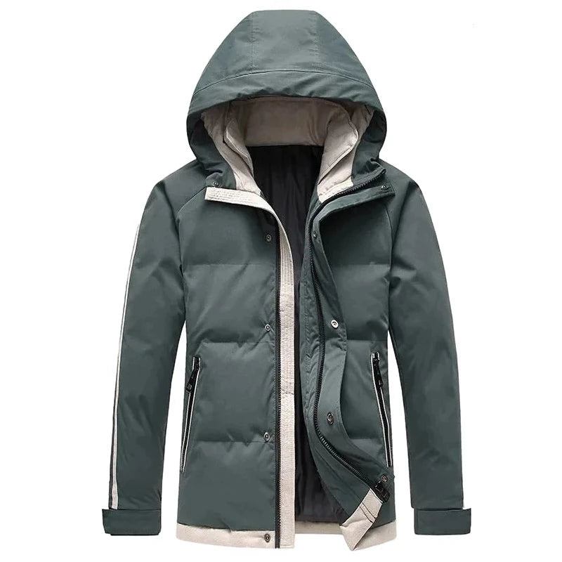 Herrenparka Trendige Baumwolljacke Dicke Streifen Winddicht Mit Kapuze Lockerer Outdoor-mantel - Schwarz