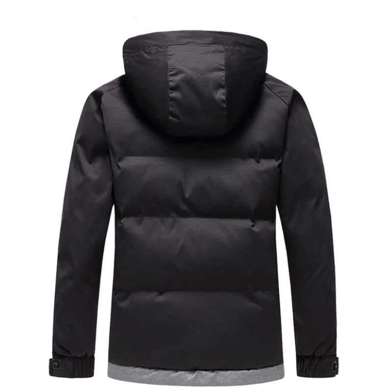 Herrenparka Trendige Baumwolljacke Dicke Streifen Winddicht Mit Kapuze Lockerer Outdoor-mantel - Schwarz