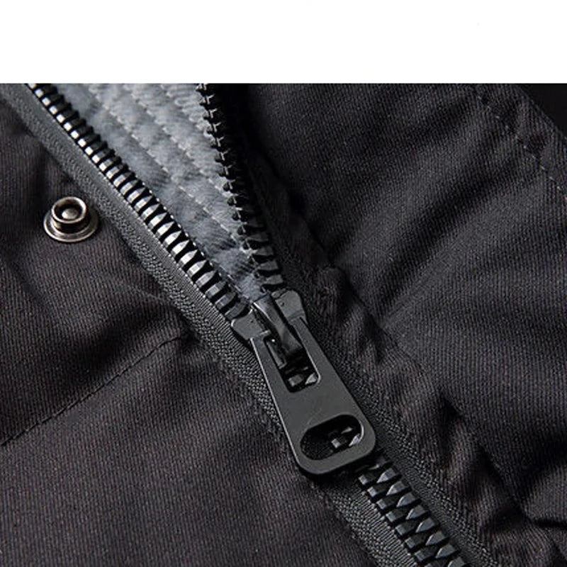 Herrenparka Trendige Baumwolljacke Dicke Streifen Winddicht Mit Kapuze Lockerer Outdoor-mantel - Schwarz