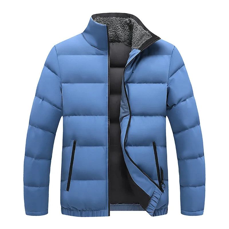 Jacke Für Herren Parkas Winter Dicke Lässig Einfarbig Für Mit Stehkragen Jacken Oberbekleidung - blau