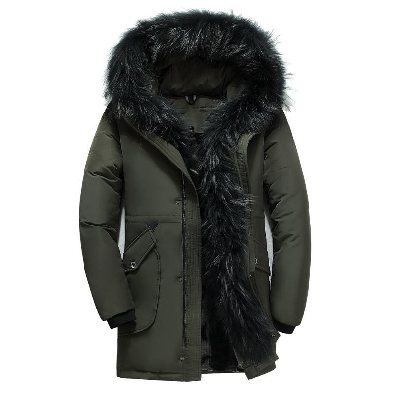 Liebhaber Dicker Warmer Winter-daunenjacke Mit Pelzkragen Parkas Mit Kapuze Mantel Western-mantel - Schwarz