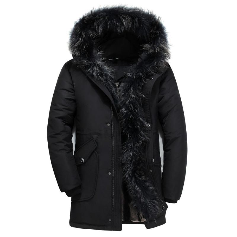 Liebhaber Dicker Warmer Winter-daunenjacke Mit Pelzkragen Parkas Mit Kapuze Mantel Western-mantel - Schwarz