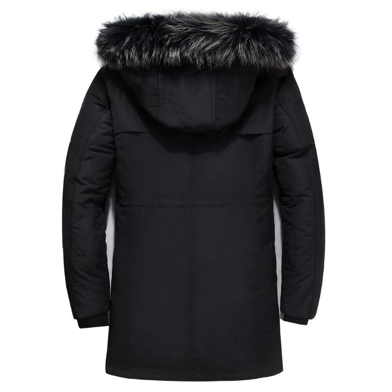 Liebhaber Dicker Warmer Winter-daunenjacke Mit Pelzkragen Parkas Mit Kapuze Mantel Western-mantel - Schwarz