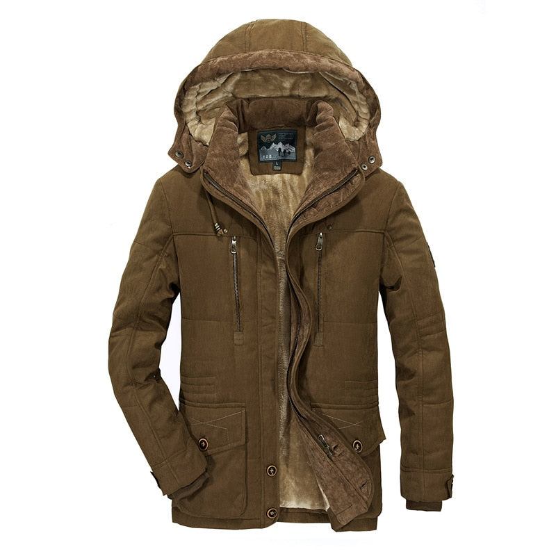 Militärjacken Für Herren Winterparkas Aus Fleece Lässig Schmal Mit Mehreren Taschen Baumwollgefüttert Kapuzenmantel Windjacke - Kaffee