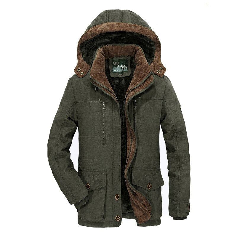 Militärjacken Für Herren Winterparkas Aus Fleece Lässig Schmal Mit Mehreren Taschen Baumwollgefüttert Kapuzenmantel Windjacke - Kaffee