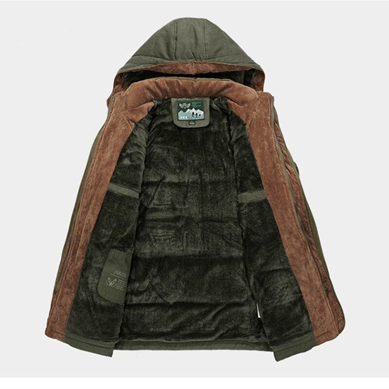 Militärjacken Für Herren Winterparkas Aus Fleece Lässig Schmal Mit Mehreren Taschen Baumwollgefüttert Kapuzenmantel Windjacke - Kaffee