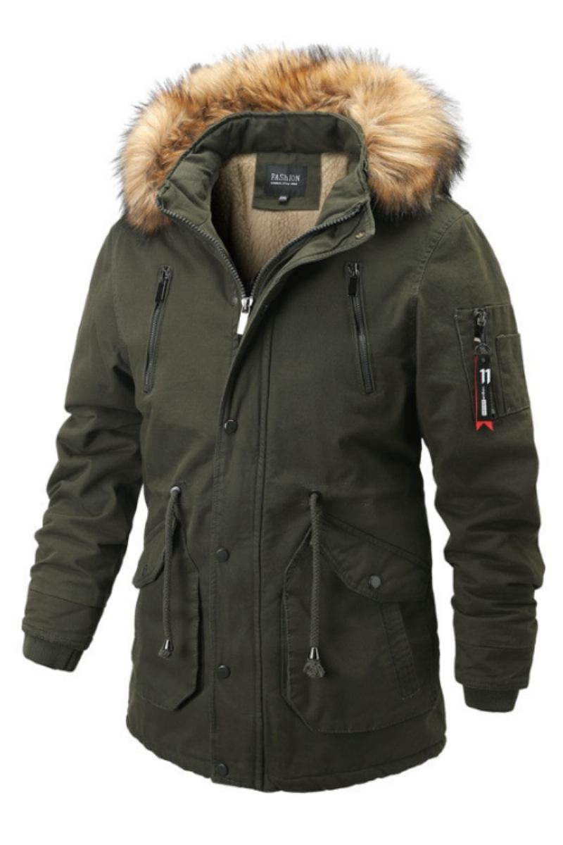 Parkas Mit Kapuze Für Herren Winter Lässig Warm Dicke Pelzkragenjacke Abnehmbare Mütze Fleece Herren-oberbekleidung Mantel