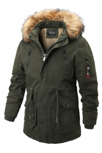 Parkas Mit Kapuze Für Herren Winter Lässig Warm Dicke Pelzkragenjacke Abnehmbare Mütze Fleece Herren-oberbekleidung Mantel