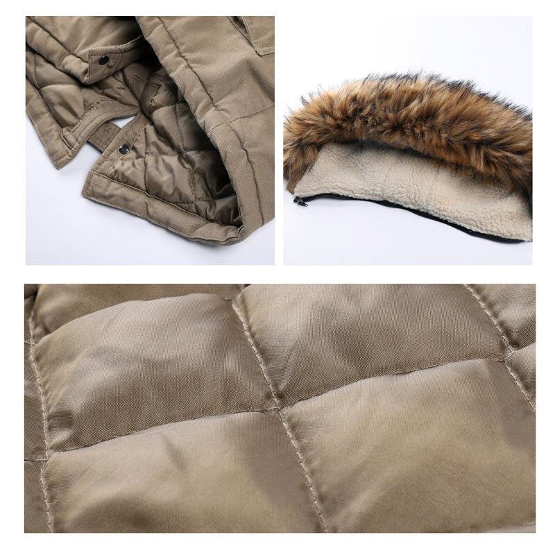 Parkas Mit Kapuze Für Herren Winter Lässig Warm Dicke Pelzkragenjacke Abnehmbare Mütze Fleece Herren-oberbekleidung Mantel - Schwarz