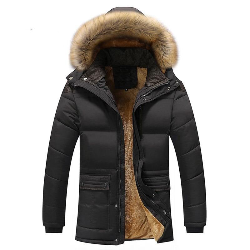 Winterjacke Für Herren Lässige Parkas Aus Baumwolle Mit Kunstpelzkragen Warme Windjacke Aus Fleece Kapuzenjacken - Kaffee