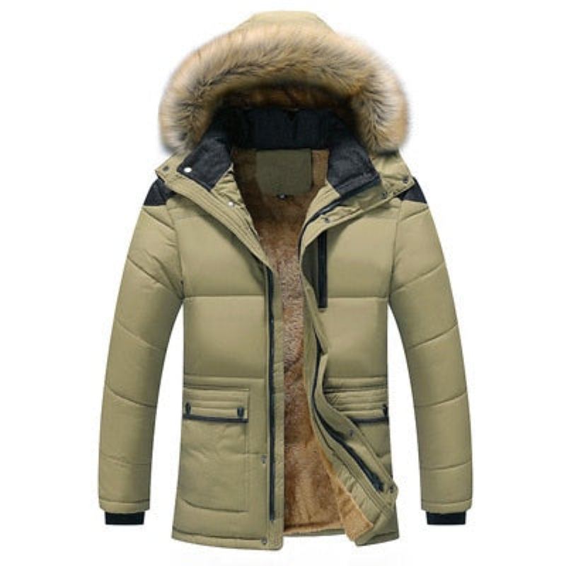 Winterjacke Für Herren Lässige Parkas Aus Baumwolle Mit Kunstpelzkragen Warme Windjacke Aus Fleece Kapuzenjacken - Kaffee