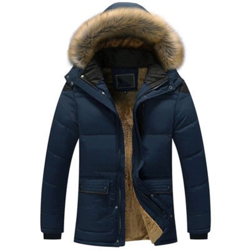 Winterjacke Für Herren Lässige Parkas Aus Baumwolle Mit Kunstpelzkragen Warme Windjacke Aus Fleece Kapuzenjacken - Kaffee