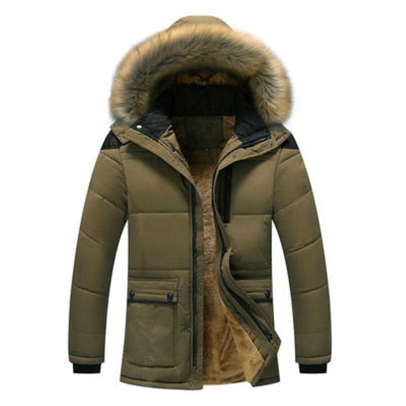 Winterjacke Für Herren Lässige Parkas Aus Baumwolle Mit Kunstpelzkragen Warme Windjacke Aus Fleece Kapuzenjacken - Kaffee