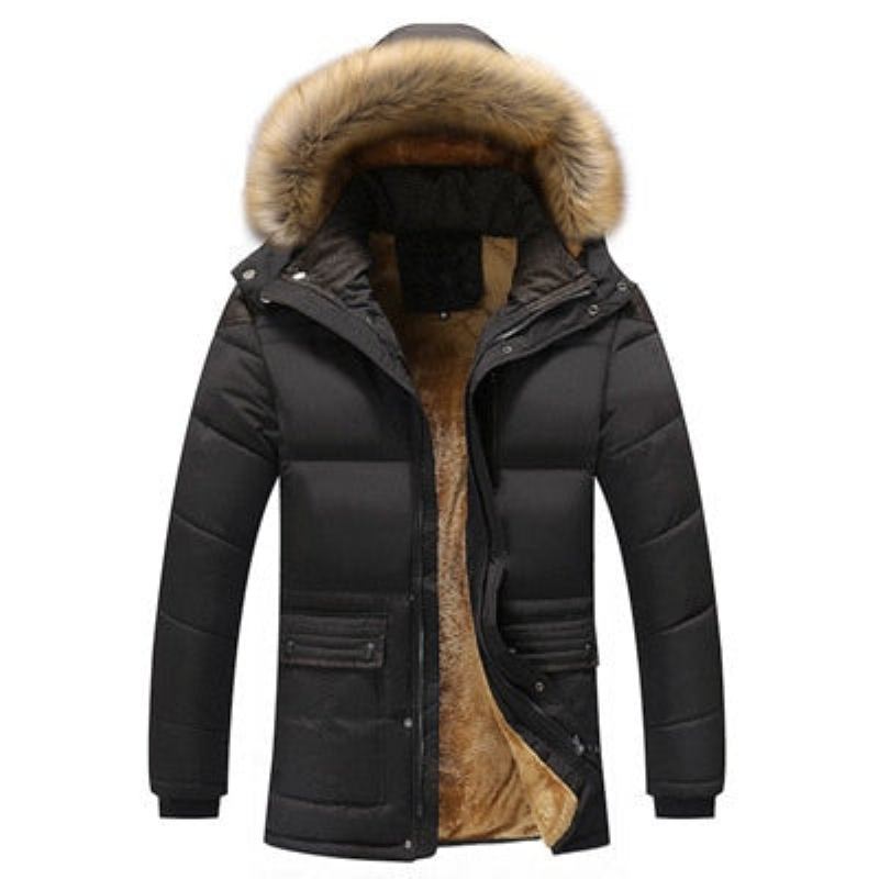 Winterjacke Für Herren Lässige Parkas Aus Baumwolle Mit Kunstpelzkragen Warme Windjacke Aus Fleece Kapuzenjacken - Kaffee