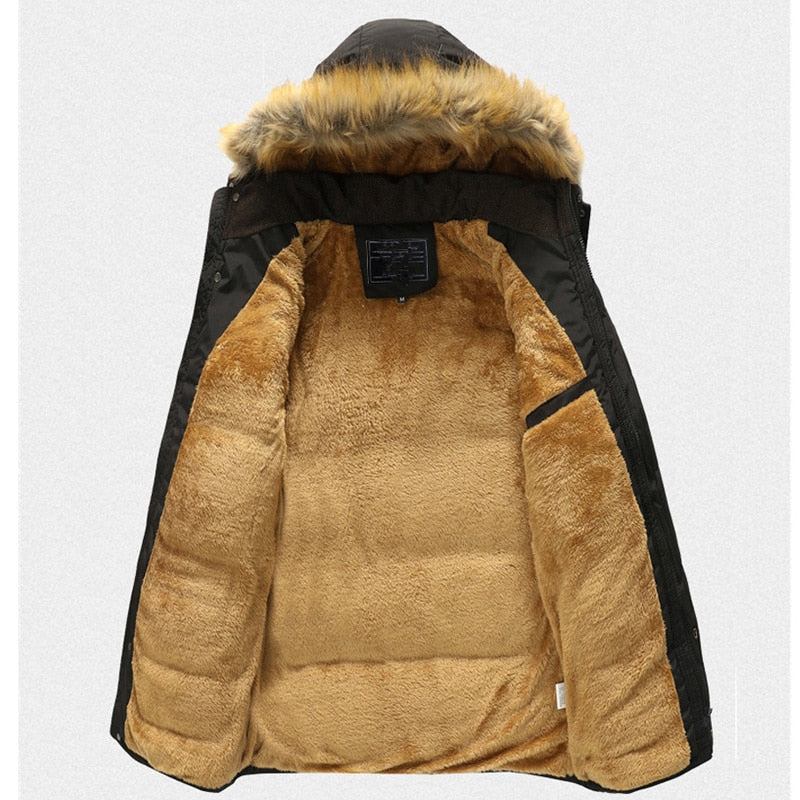 Winterjacke Für Herren Lässige Parkas Aus Baumwolle Mit Kunstpelzkragen Warme Windjacke Aus Fleece Kapuzenjacken - Kaffee