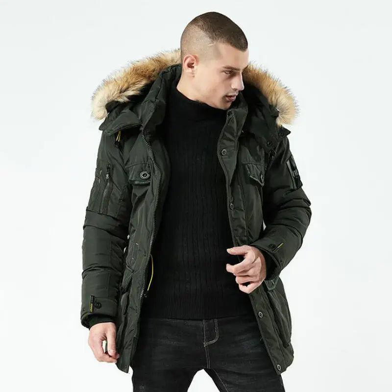 Winterjacke Für Herren Mit Stehkragen Parkajacke Für Einfarbige Dicke Jacken Und Langer Mantel Parkas Für - Schwarz