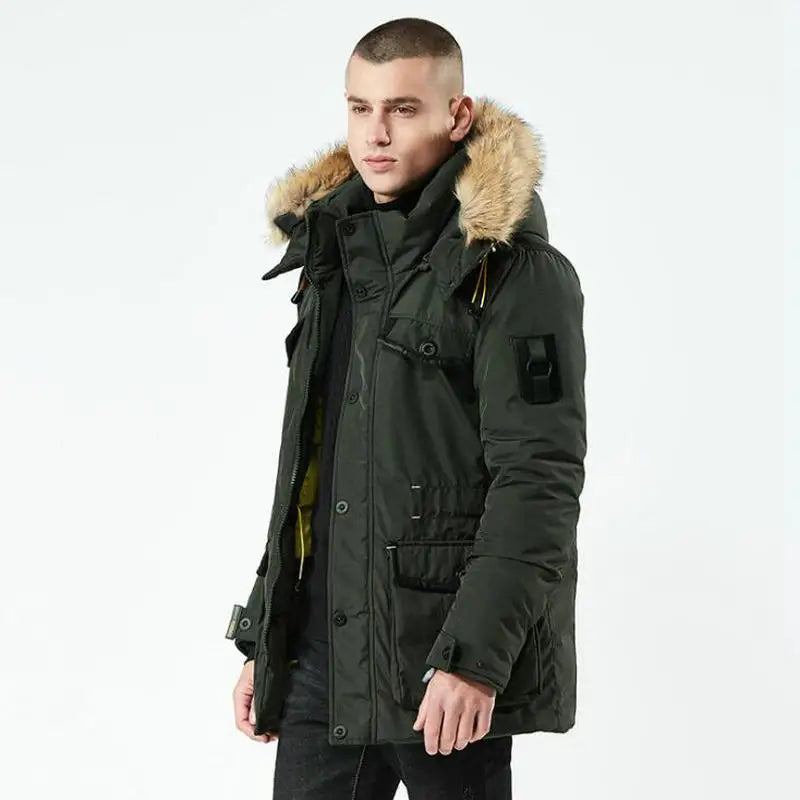 Winterjacke Für Herren Mit Stehkragen Parkajacke Für Einfarbige Dicke Jacken Und Langer Mantel Parkas Für - Schwarz