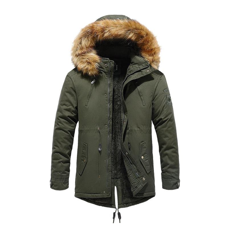 Winterjacke Parkas Für Herren Aus Baumwolle Dickes Fleece Warmer Kragen Kapuze Parka Lässig Mehrere Taschen Winddichte Jacken - Grün