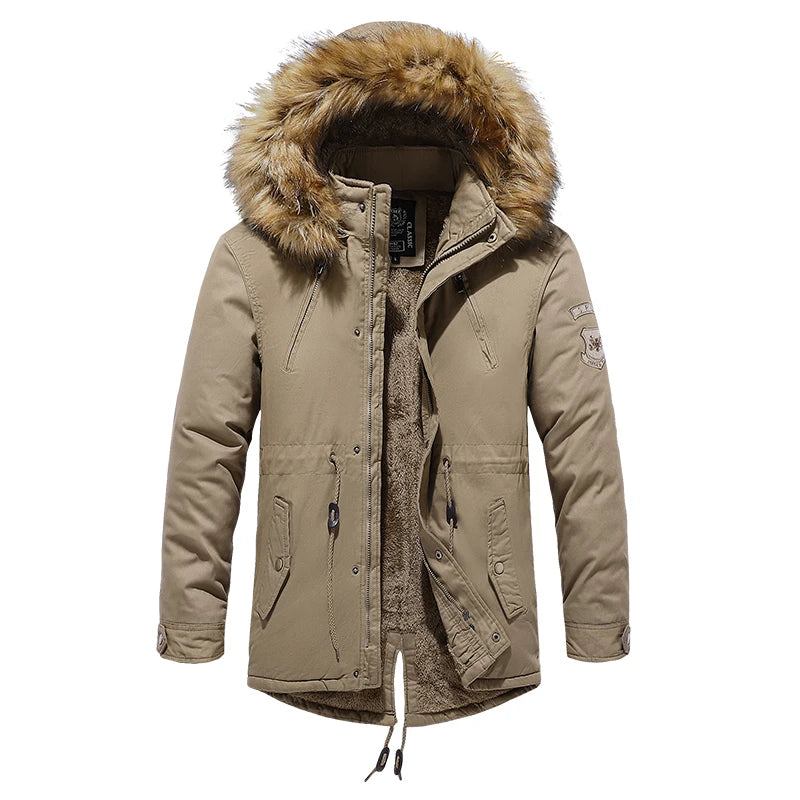 Winterjacke Parkas Für Herren Aus Baumwolle Dickes Fleece Warmer Kragen Kapuze Parka Lässig Mehrere Taschen Winddichte Jacken - Grün