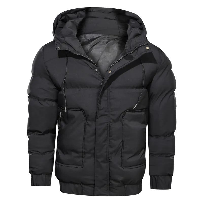 Winterjacke Parkas Für Herren Einfarbig Mit Kapuze Reißverschluss Dicke Warme Mäntel Wasserdichte Herrenparkas Herrenjacken Und -mäntel - Schwarz