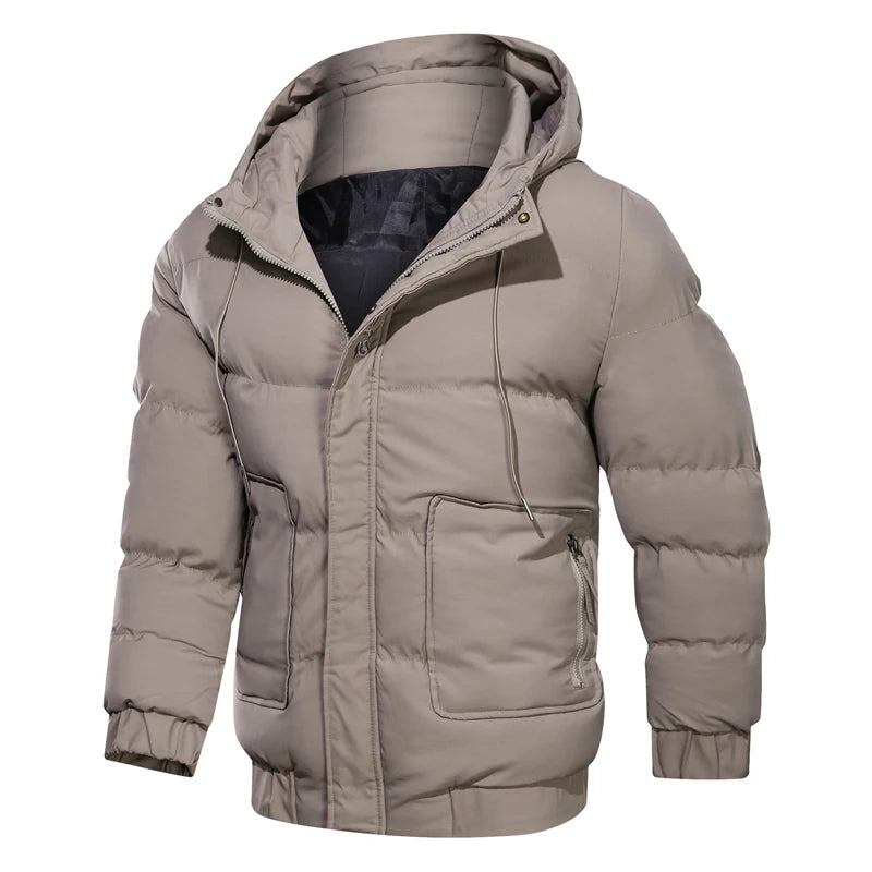 Winterjacke Parkas Für Herren Einfarbig Mit Kapuze Reißverschluss Dicke Warme Mäntel Wasserdichte Herrenparkas Herrenjacken Und -mäntel - Schwarz