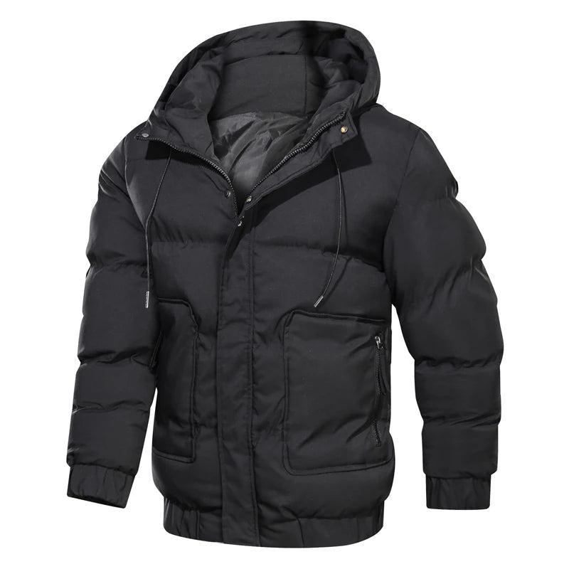 Winterjacke Parkas Für Herren Einfarbig Mit Kapuze Reißverschluss Dicke Warme Mäntel Wasserdichte Herrenparkas Herrenjacken Und -mäntel - Schwarz