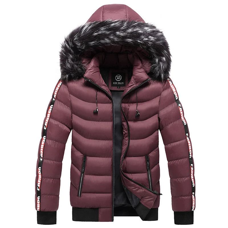 Winterparka Für Herren Aus Samt Pelzkragen Kapuze Plus Dicker Warmer Samtparka Jacke - Schwarz