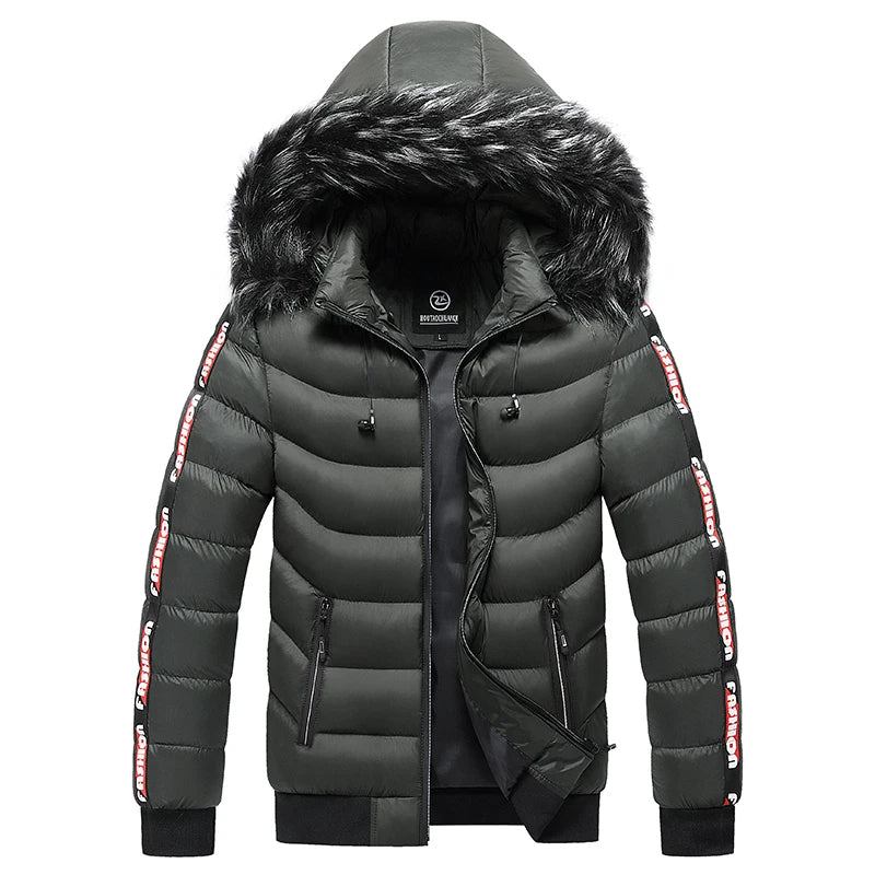 Winterparka Für Herren Aus Samt Pelzkragen Kapuze Plus Dicker Warmer Samtparka Jacke - Schwarz