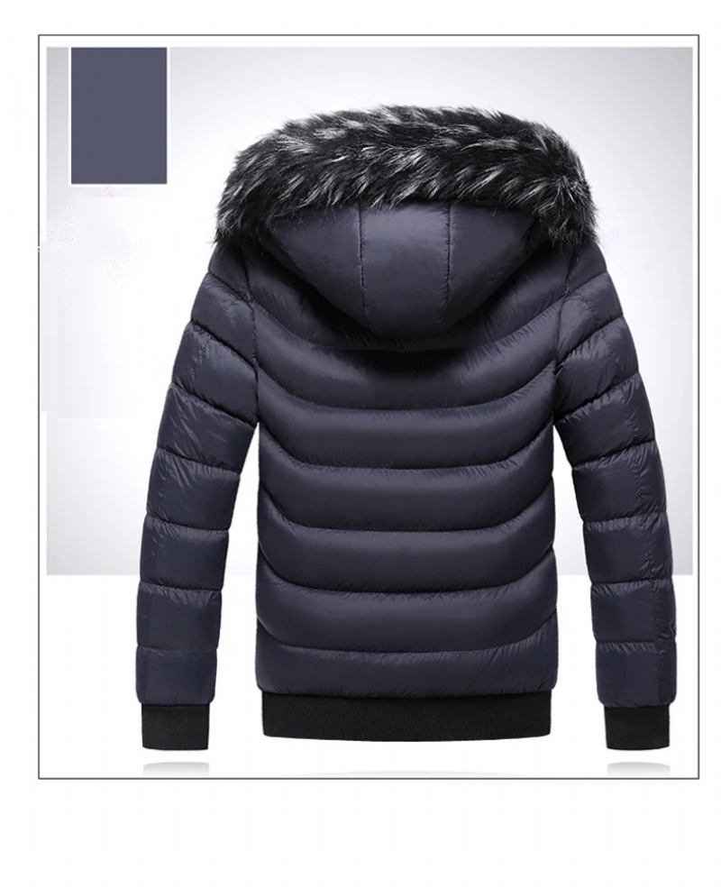 Winterparka Für Herren Aus Samt Pelzkragen Kapuze Plus Dicker Warmer Samtparka Jacke - Schwarz