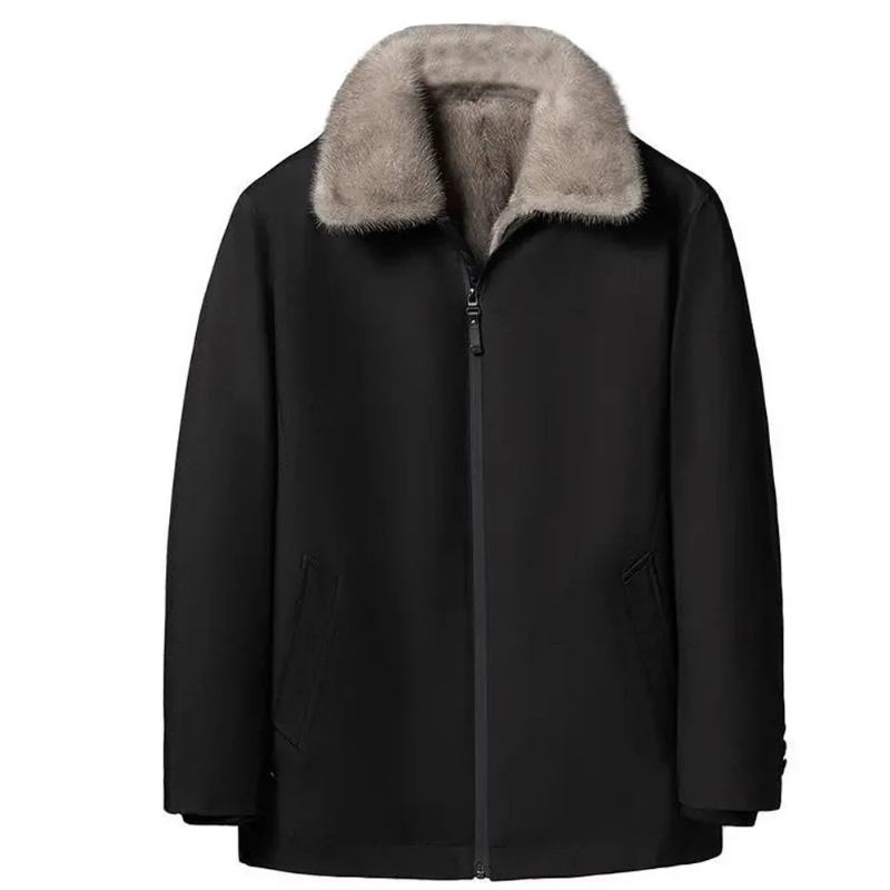 Winterparka Für Herren Nerzpelz Lässige Jacke Pelz Stehkragen Winterjacke Und -mantel - Schwarz