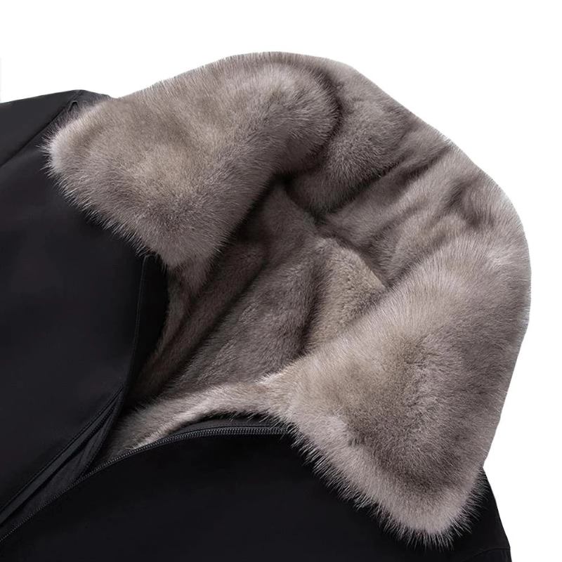 Winterparka Für Herren Nerzpelz Lässige Jacke Pelz Stehkragen Winterjacke Und -mantel - Schwarz