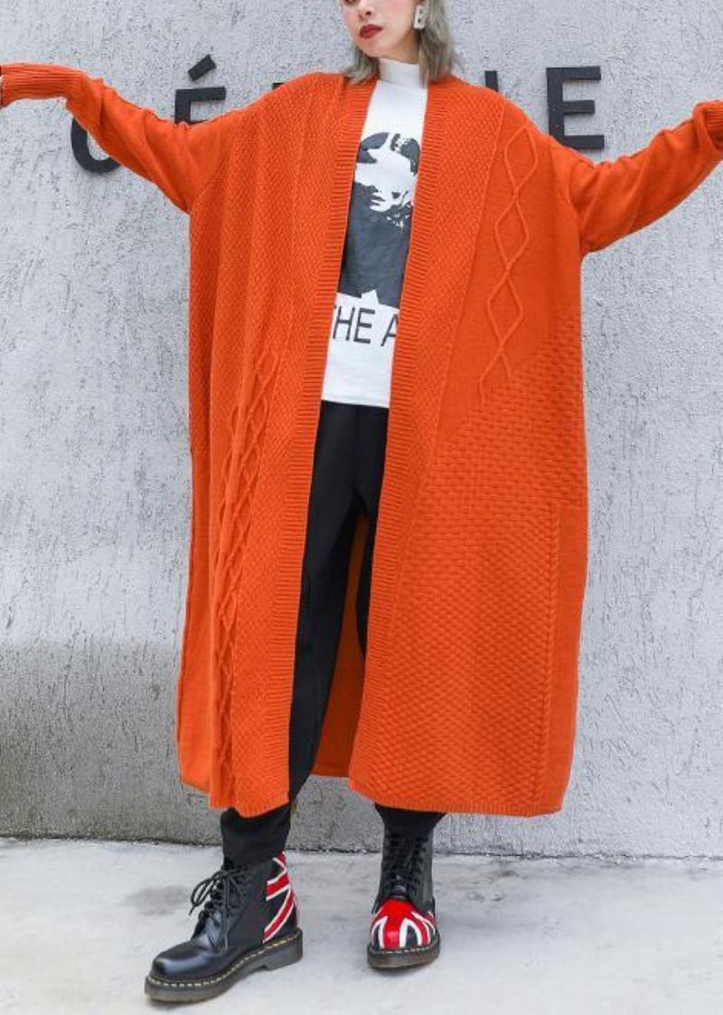 Ästhetische Orangefarbene Weite Winter-strickjacke In Übergröße - orange