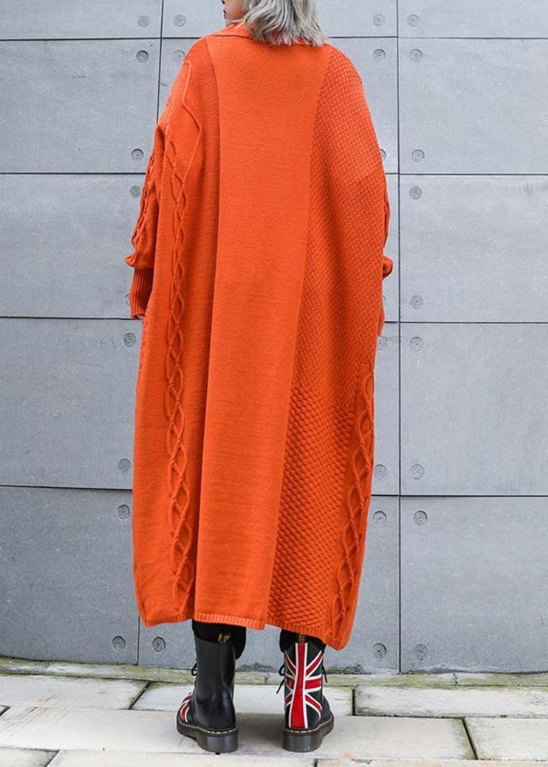 Ästhetische Orangefarbene Weite Winter-strickjacke In Übergröße - orange